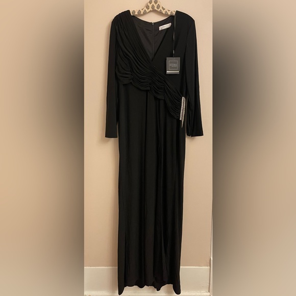 NWT IEENA for MAC DUGGAL Jersey Long Sleeve Asymmetrical Ruched Gown Size 14 - Picture 4 of 9